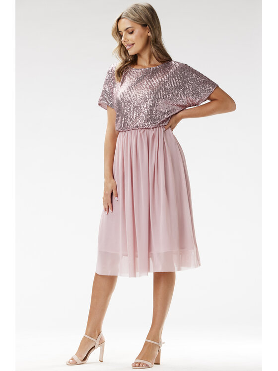 Awama Awama Sukienka wieczorowa A689 Różowy Basic Fit