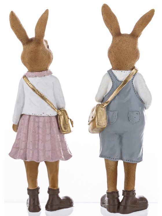 MIAhome MIAhome Figurka 2 szt. Królik Dziewczynka i Królik Chłopiec 25,5 cm Kolorowy
