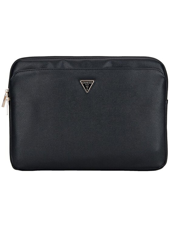 Guess Guess Torba na laptopa Sleeve 14" Grained Zipper Pocket Triangle Logo Czarny