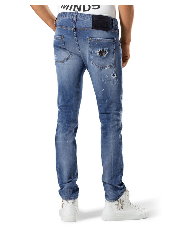 PHILIPP PLEIN PHILIPP PLEIN Bavlnené nohavice 30773 Modrá Straight Fit
