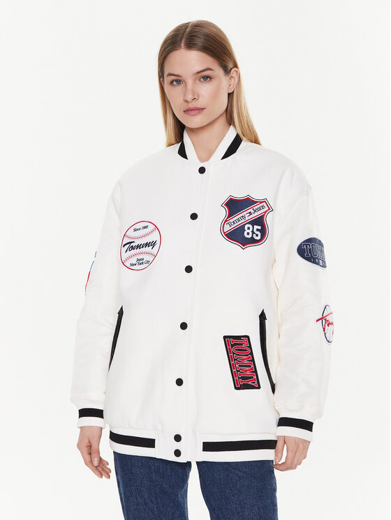 Tommy Jeans Geacă bomber Letterman DW0DW14940 Alb Oversize Alb imagine noua