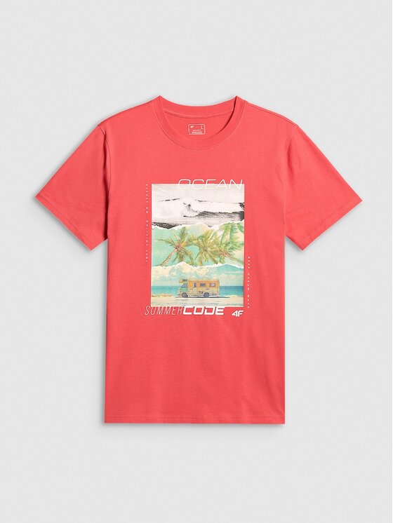 4F 4F T-Shirt 4FRSS26TTSHM4304-63S Różowy Regular Fit