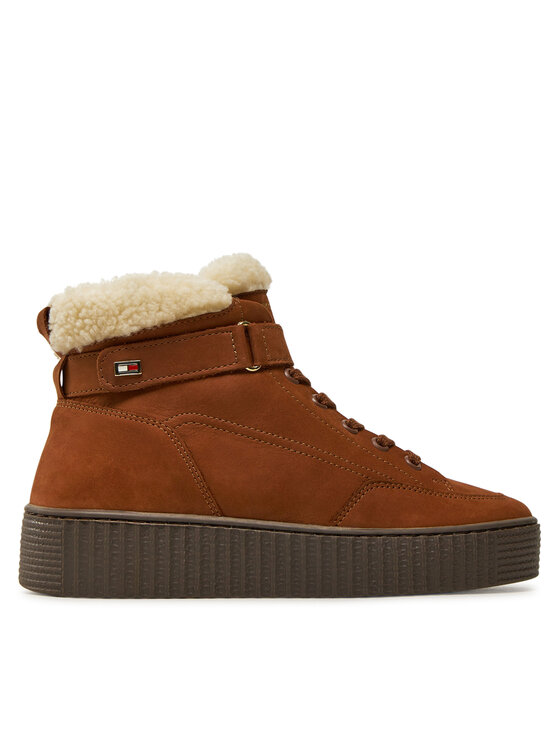 Tommy Hilfiger Tommy Hilfiger Bakancs Faux Fur Nubuck Low Lace-Up FW0FW08172 Barna