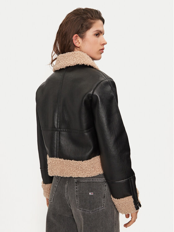 Sisley Sisley Kurtka z imitacji skóry 2YJVLN04W Czarny Regular Fit