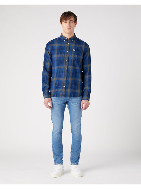 Wrangler Wrangler Koszula 1 PKT BUTTON DOWN Niebieski Regular Fit