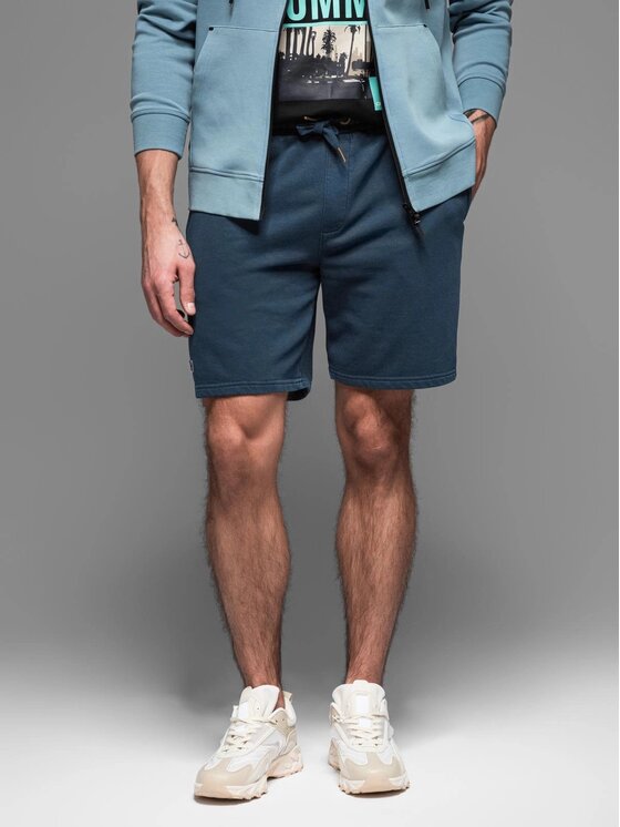 Ombre Ombre Šortky z materiálu OM-SRWS-0122 Tmavomodrá Relaxed Fit