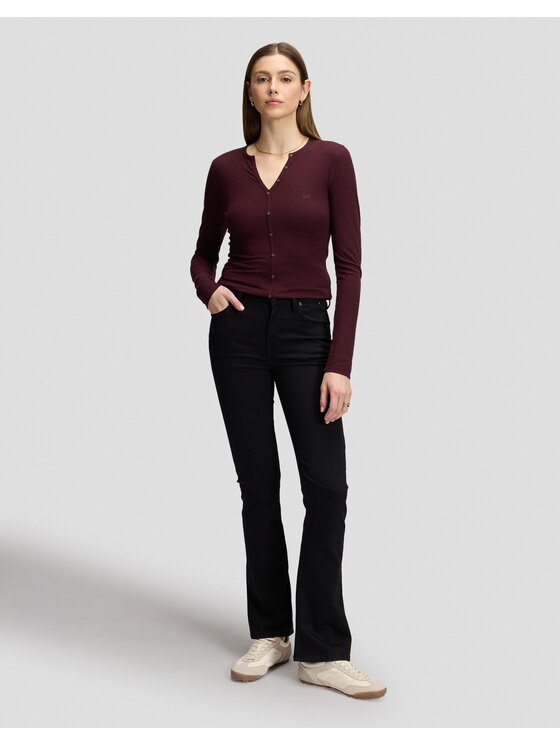 Lee Lee T-Shirt LS HENLEY Brązowy Slim Fit