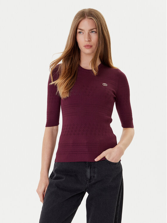 TWINSET Sweter 252TP3240 Bordowy Regular Fit