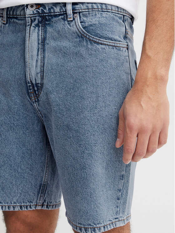 Solid Solid Дънкови шорти 21107657 Син Straight Fit