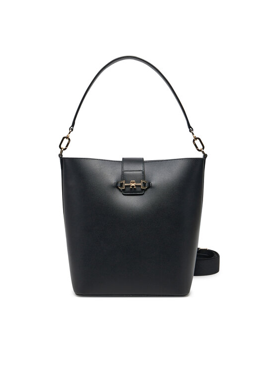 Geantă Tommy Hilfiger Heritage Leather Bucket AW0AW17396 Negru