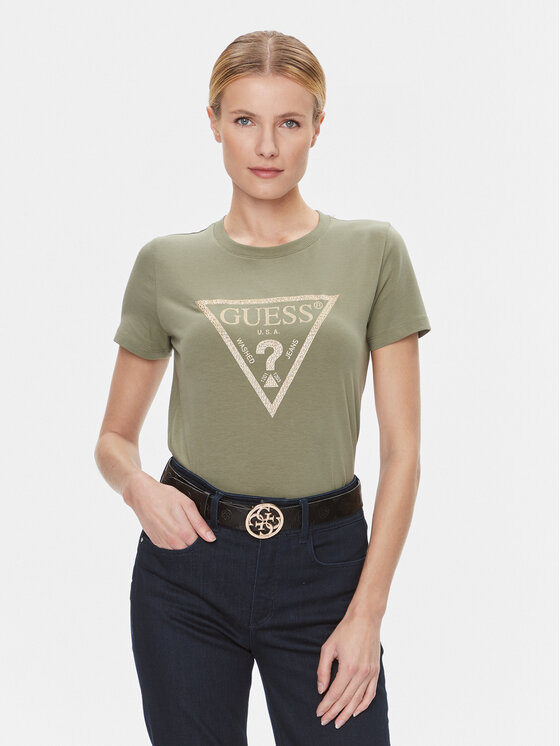 Guess T-shirt W4RI69 J1314 Zelena Regular Fit