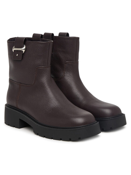 Calvin Klein Calvin Klein Botki Chunky Ankle Boot Lth Hdw HW0HW03202 Brązowy ciemny