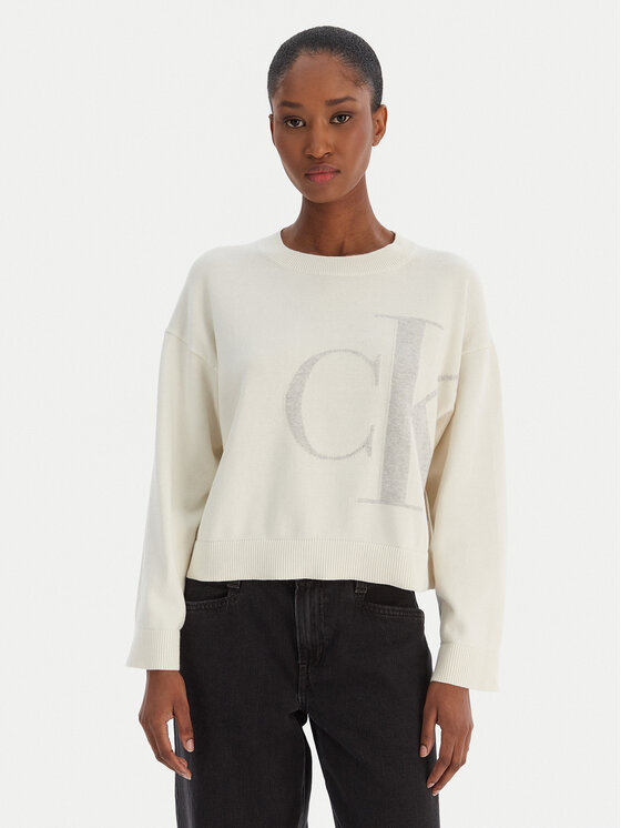 Calvin Klein Jeans Pulover Smooth LV047E304G Bej Regular Fit