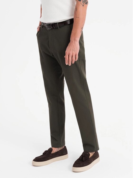 Ombre Ombre Spodnie materiałowe OM-PACP-0184 Zielony Regular Fit