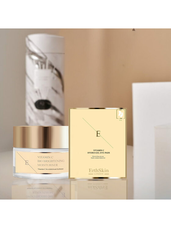 Erthskin London Erthskin London Rozświetlający krem ​​nawilżający z witaminą C + hydrożelowe płatki pod oczy z witaminą C Krem na dzień i na noc
