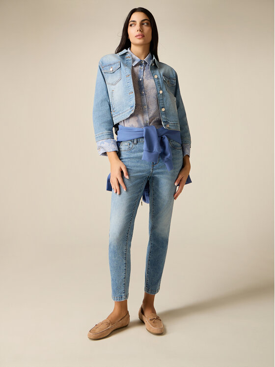 Oltre Oltre Jeansy P447R009007N004 Turkusowy Skin Fit