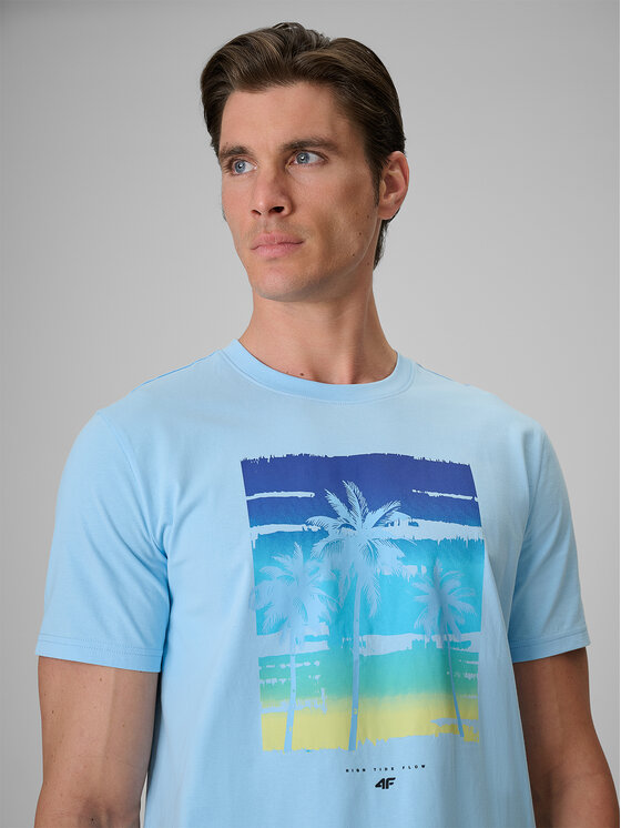 4F 4F T-Shirt CATCH THE WAVE Niebieski jasny Regular Fit