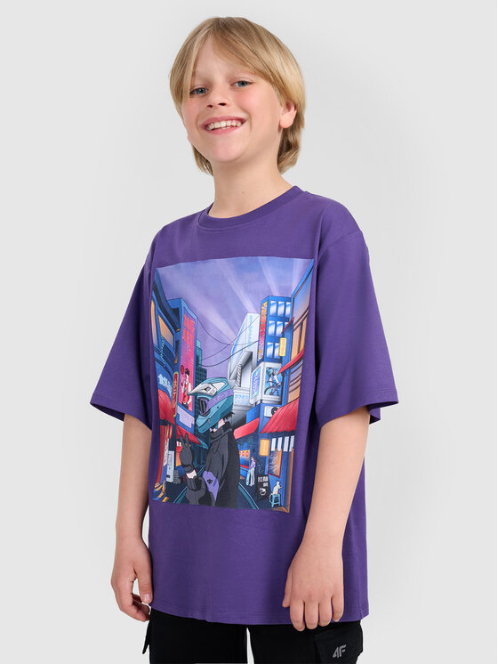 4F 4F T-Shirt CITY LINES Fioletowy Oversize