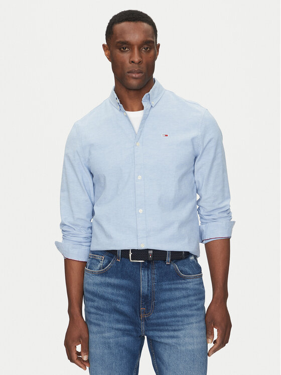 Męska Koszula Tommy Jeans, Rozmiar M, Błękitna, Stretch Oxford DM0DM09594