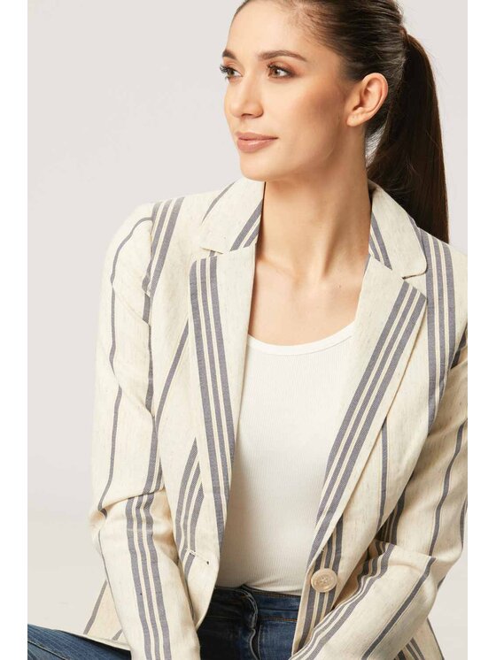 QUIOSQUE QUIOSQUE Sako LINEN SIMPLE JACKET Écru Regular Fit