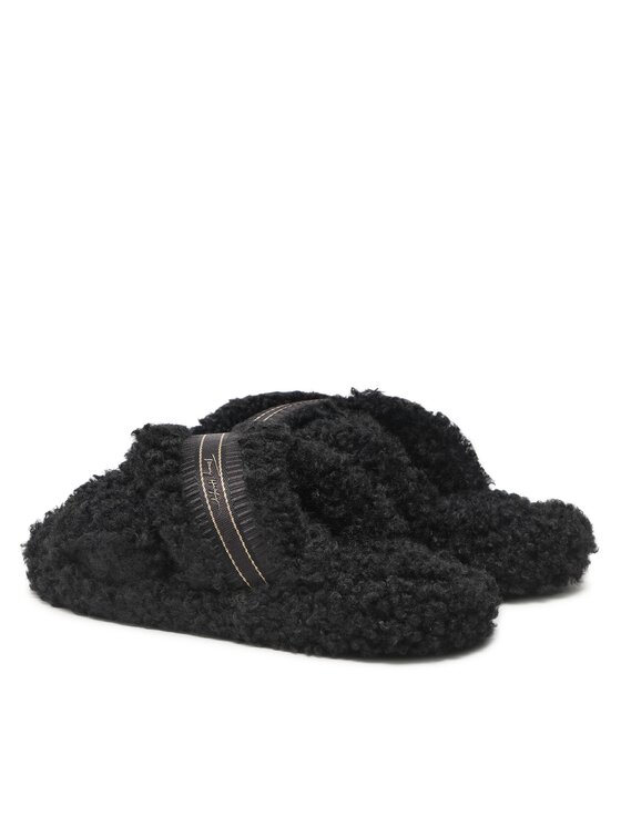 Tommy Hilfiger Tommy Hilfiger Kapcie Sherpa Fur Home Straps FW0FW06576 Czarny
