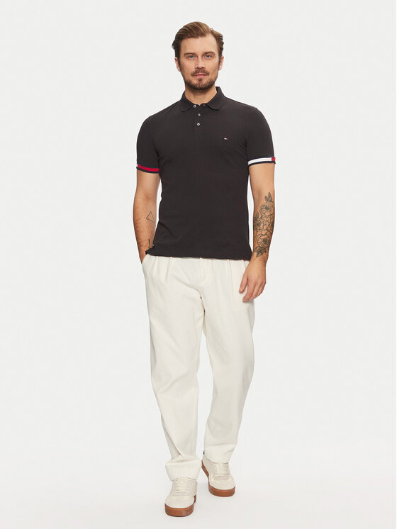 Tommy Hilfiger Tommy Hilfiger Tricou polo Flag Cuff MW0MW37518 Negru Slim Fit