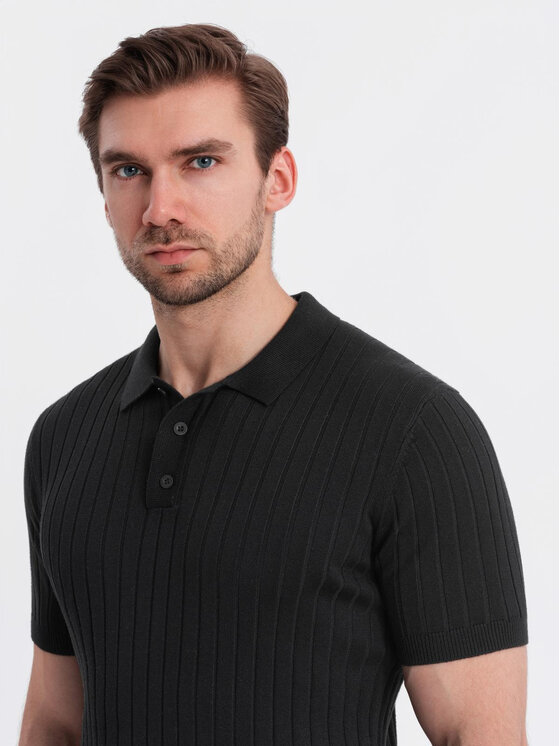 Ombre Ombre Polo OM-POSS-0143 Czarny Slim Fit