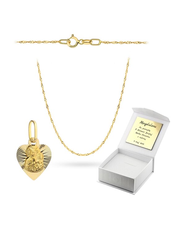 Fugart Fugart Naszyjnik Medalik Matka Boska Częstochowska z łańcuszkiem komplet Komunia Chrzest Złoty