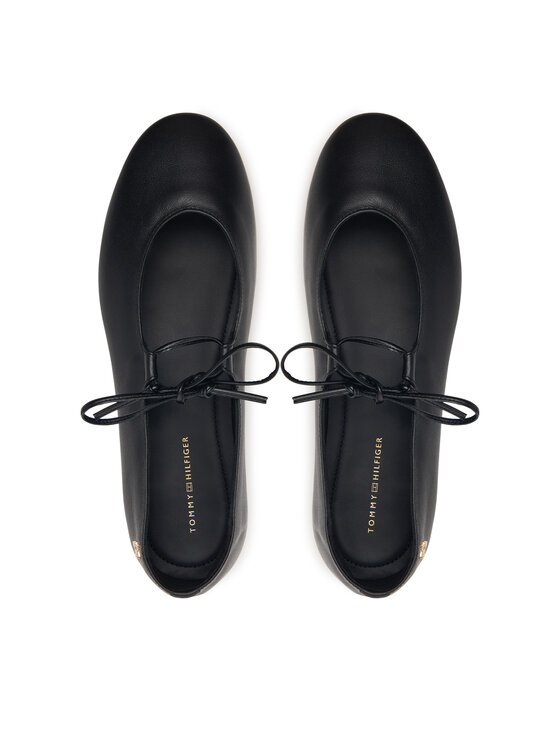 Tommy Hilfiger Tommy Hilfiger Balerinos Lace-Up Leather Ballerina FW0FW09542 Juoda