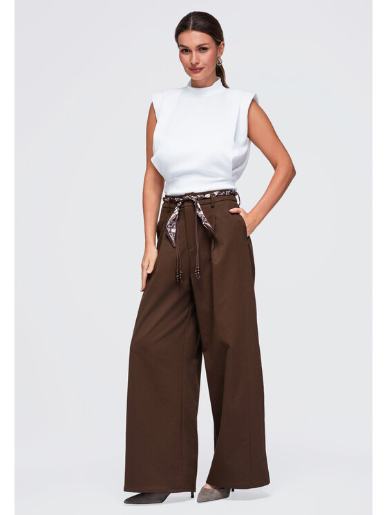 Ombre Ombre Spodnie materiałowe OW-PA-E0020 Brązowy Regular Fit