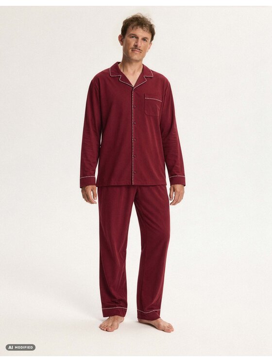 Esotiq Esotiq Piżama 46410 Bordowy Relaxed Fit