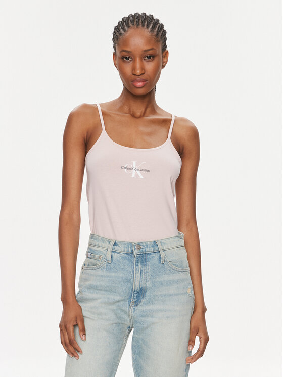 Calvin Klein Jeans Top Monologo Strappy Tank Top J20J223105 Roza Slim Fit