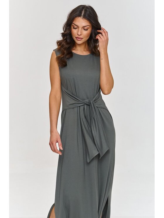 Makadamia Makadamia Sukienka codzienna M873 Khaki Comfort Fit