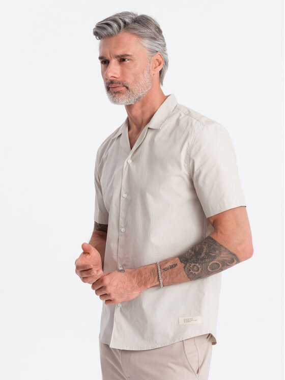 Ombre Ombre Košile OM-SHSS-0168 Écru Regular Fit