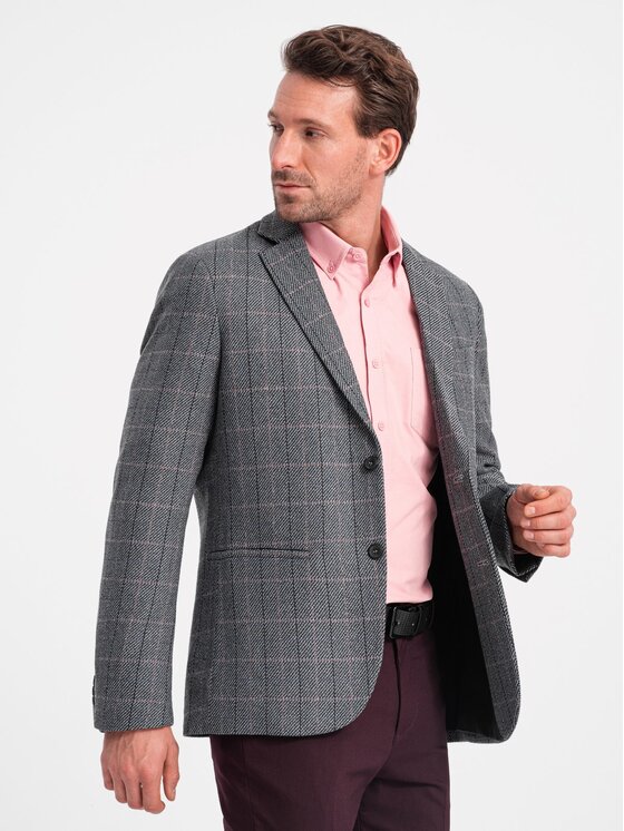 Ombre Ombre Marynarka OM-BLZB-0119 Szary Regular Fit