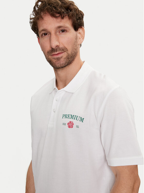 Jack&Jones Jack&Jones Тениска с яка и копчета Jprblaalfie 12259678 Бял Regular Fit
