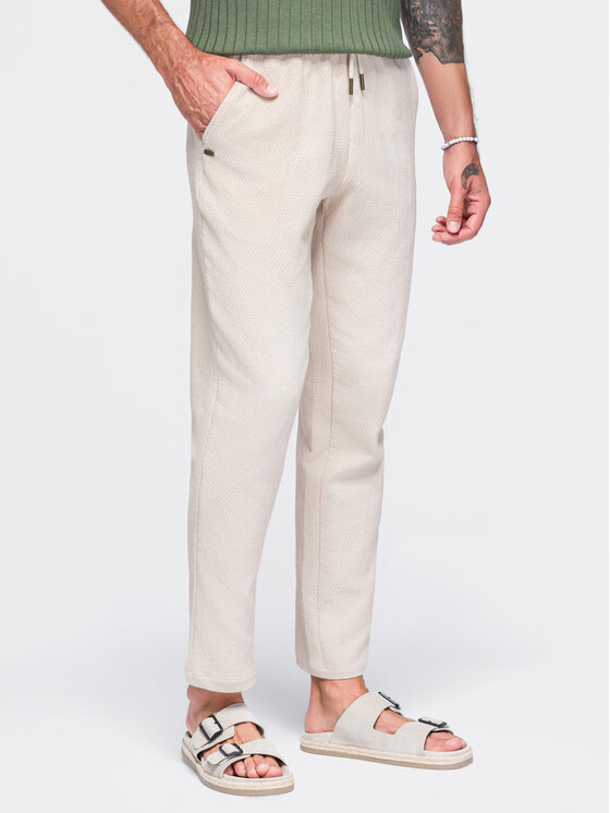 Ombre Ombre Spodnie materiałowe OM-PACP-0310 Biały Regular Fit