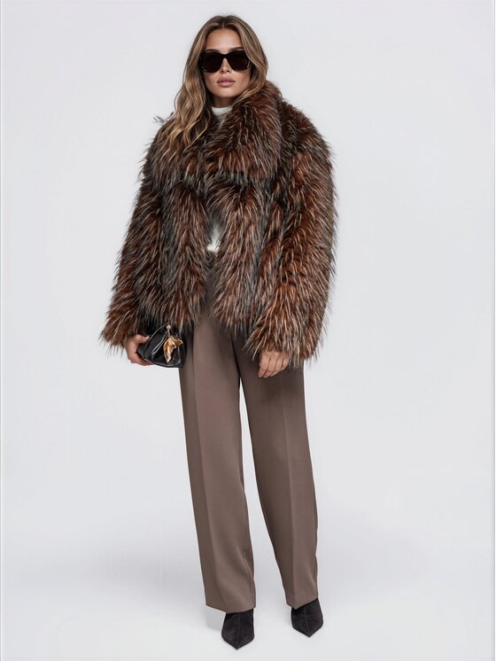 Ombre Ombre Futro OW-FR-E0005 Brązowy Relaxed Fit