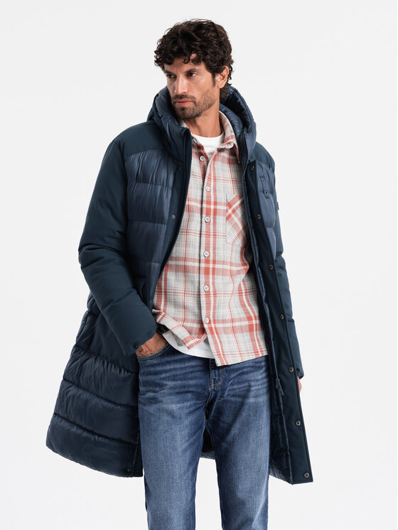 Ombre Ombre Vatovaná bunda OM-JALJ-0165 Modrá Regular Fit