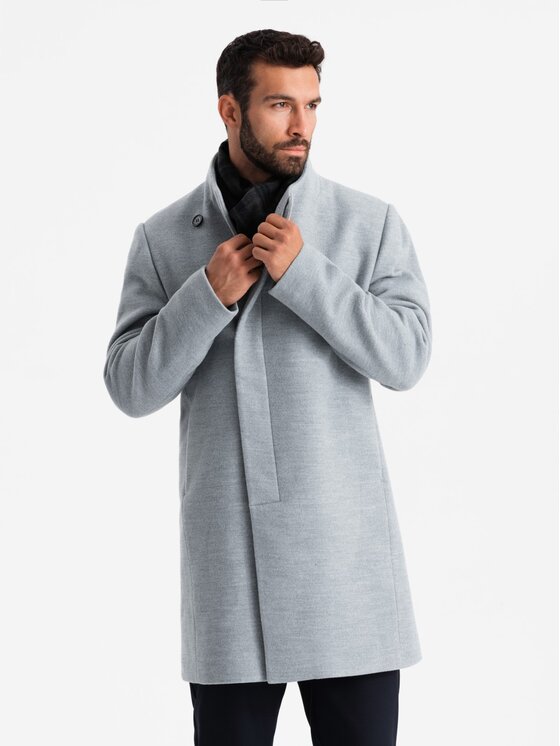 Ombre Ombre Płaszcz OM-COWC-0120 Szary Regular Fit