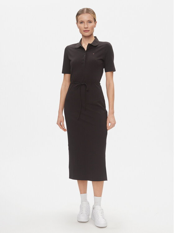Tommy Hilfiger Tommy Hilfiger Každodenní šaty Reg Breton Midi Polo Dress Ss WW0WW42030 Černá Regular Fit