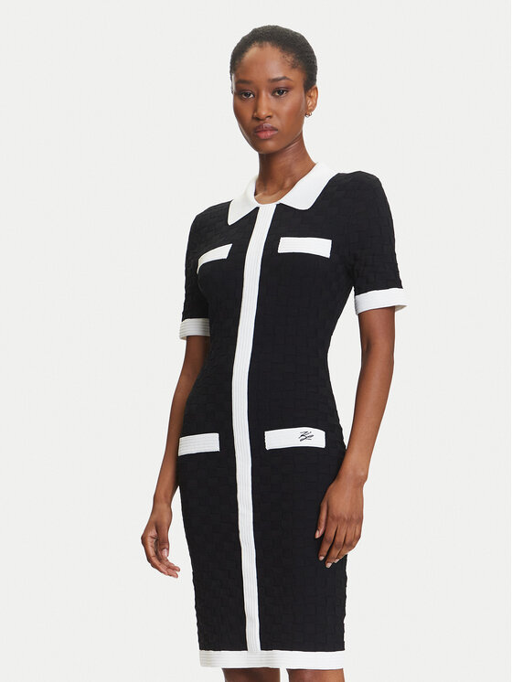 KARL LAGERFELD Sukienka dzianinowa A3W13036 Czarny Slim Fit