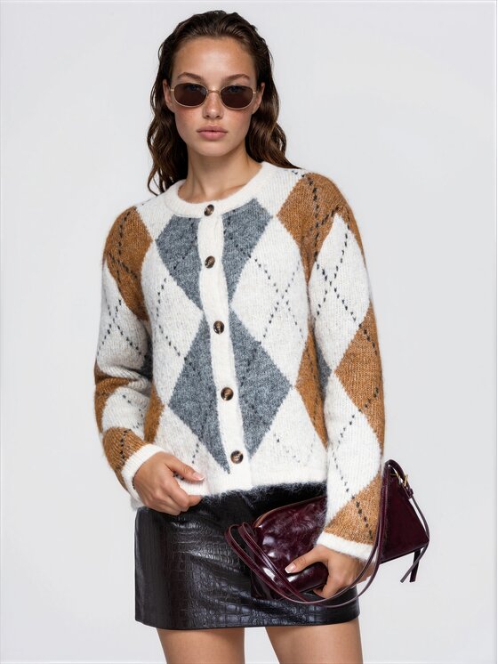 Ombre Ombre Sweter OW-SW-E0072 Brązowy jasny Relaxed Fit