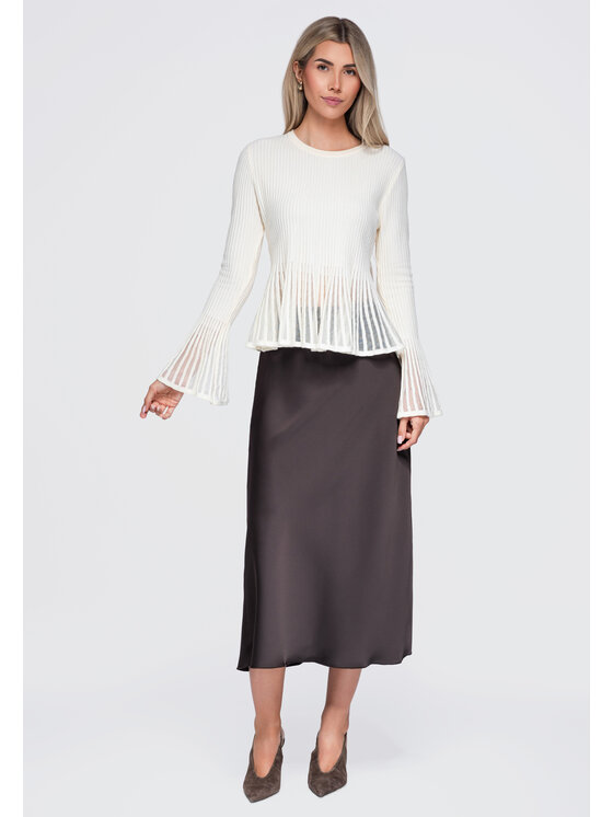 Ombre Ombre Bluzka OW-TS-E0090 Beżowy Slim Fit