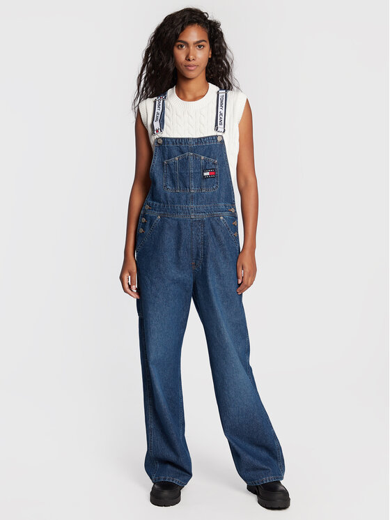 Tommy Jeans Tommy Jeans Jeans hlače z naramnicami DW0DW13899 Mornarsko modra Regular Fit