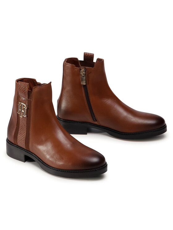 Tommy Hilfiger Tommy Hilfiger Stivaletti Th Interlock Leather Flat Boot FW0FW05181 Marrone