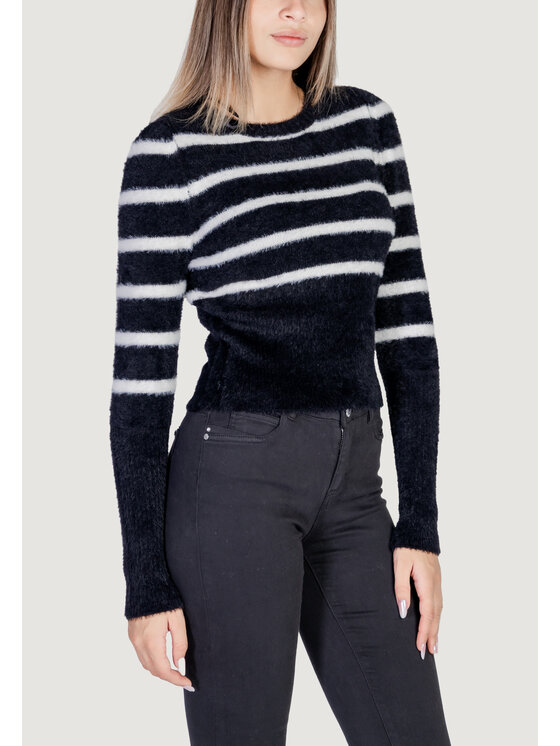 ONLY ONLY Maglione Onlpiumo Ls Puff Stripe O-Neck Cc Knt Nero Regular Fit