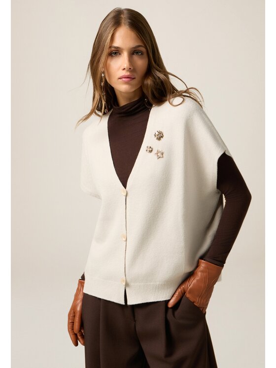 Oltre Oltre Sweter M136E002139N002 Kremowy Regular Fit