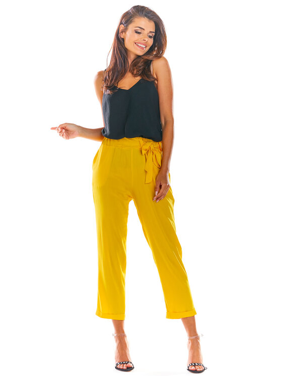 Awama Awama Spodnie damskie A303 Żółty Basic Fit