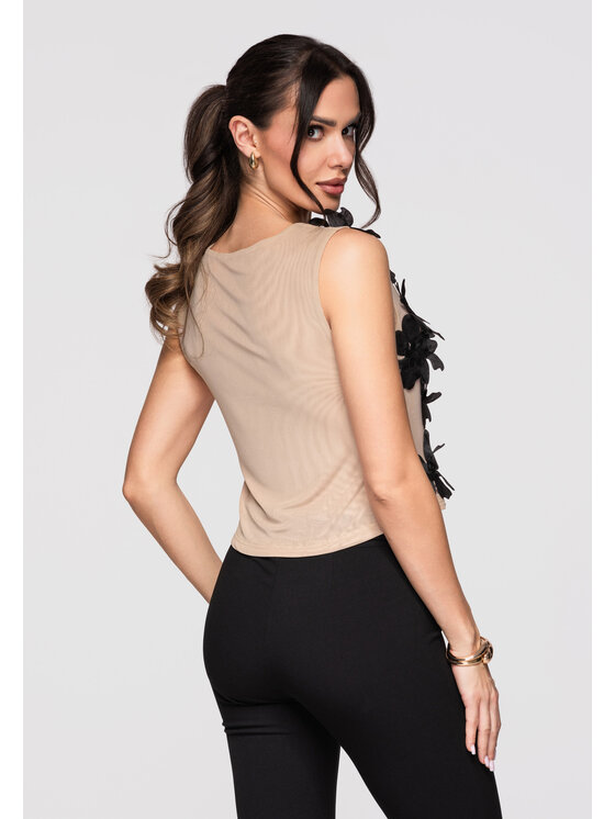 Ombre Ombre Bluzka OW-TS-E0007 Beżowy Regular Fit